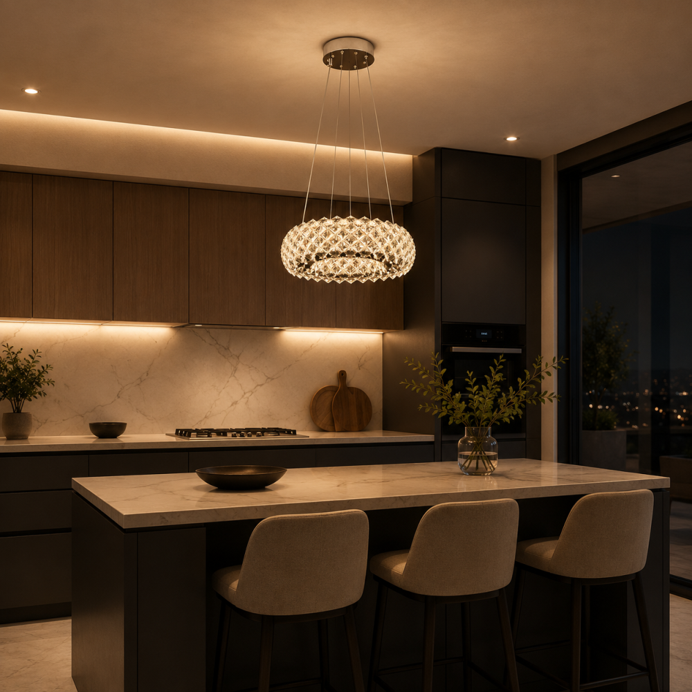Candelabru Cristal KALTO Nobile, 72W, Lumina Rece/Calda/Neutra, Inaltime Reglabila, Metal si Cristal, Crom Lucios [3]