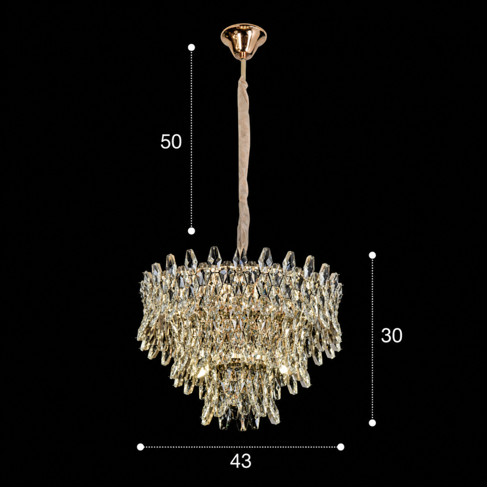 Candelabru Cristal KRAN Nobile, 6xE14, Inaltime Reglabila, Metal si Cristal, Auriu [4]