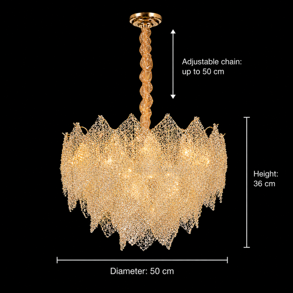 Candelabru Cristal LACE Eleganza 9xE14, Diametru 50cm, Inaltime 36cm, Auriu Lucios, Inaltime Reglabila, Design Elegant [4]