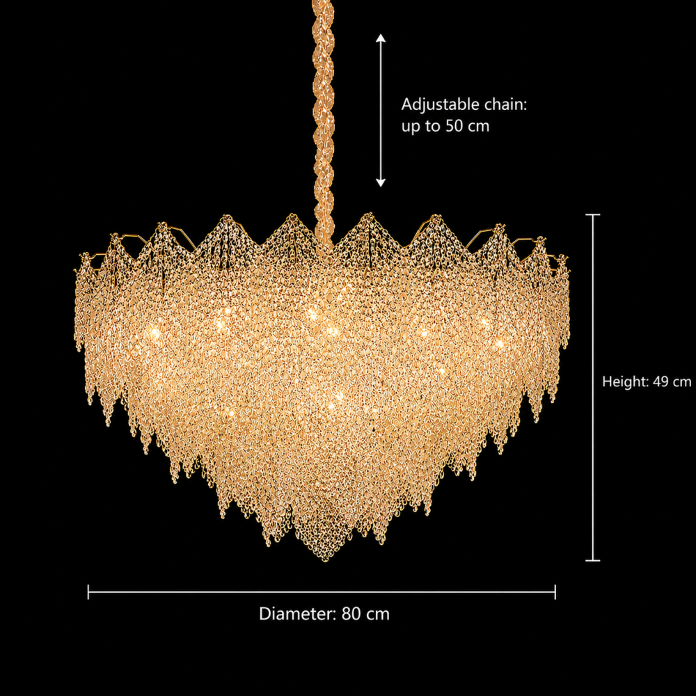 Candelabru Cristal LACE Regalis 21xE14, Diametru 80cm, Inaltime 49cm, Auriu Lucios, Inaltime Reglabila, Design Elegant [4]