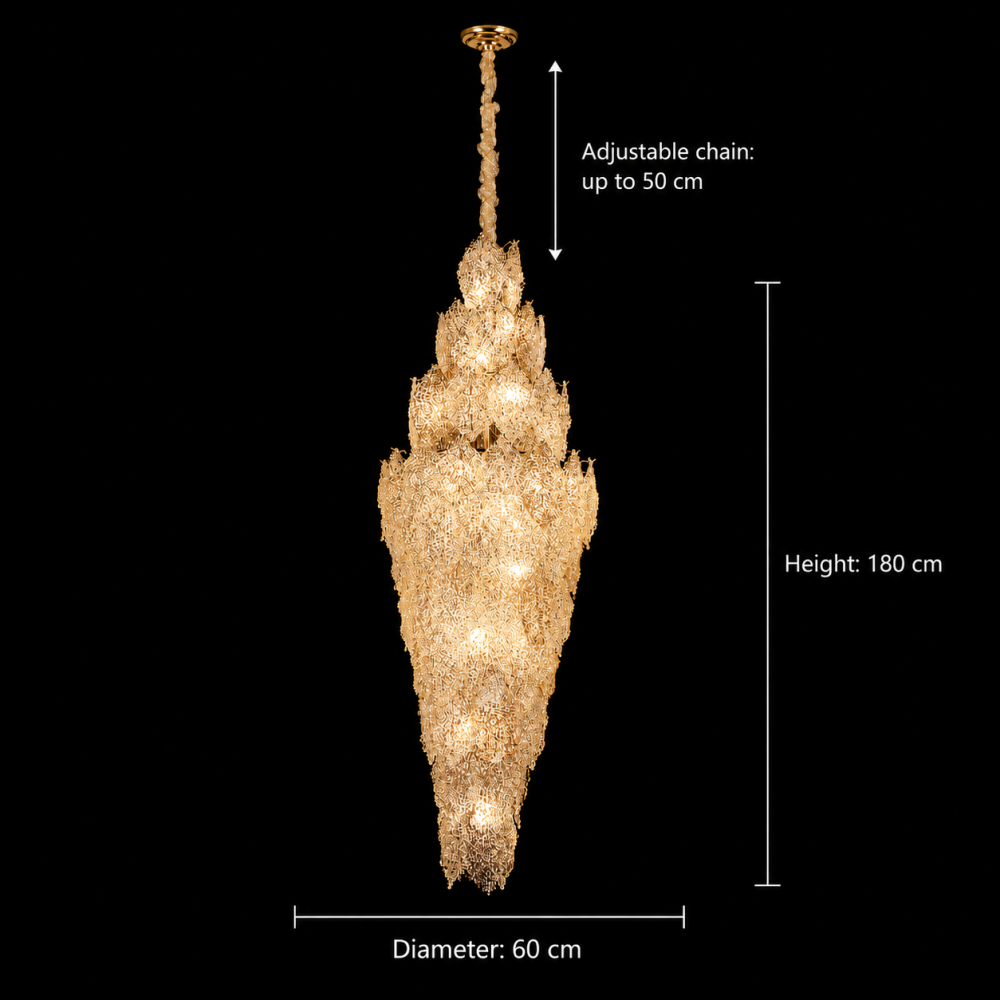 Candelabru Cristal LACE Supremo 26xE14, Diametru 60cm, Inaltime 180cm, Auriu Lucios, Inaltime Reglabila, Design Elegant [4]