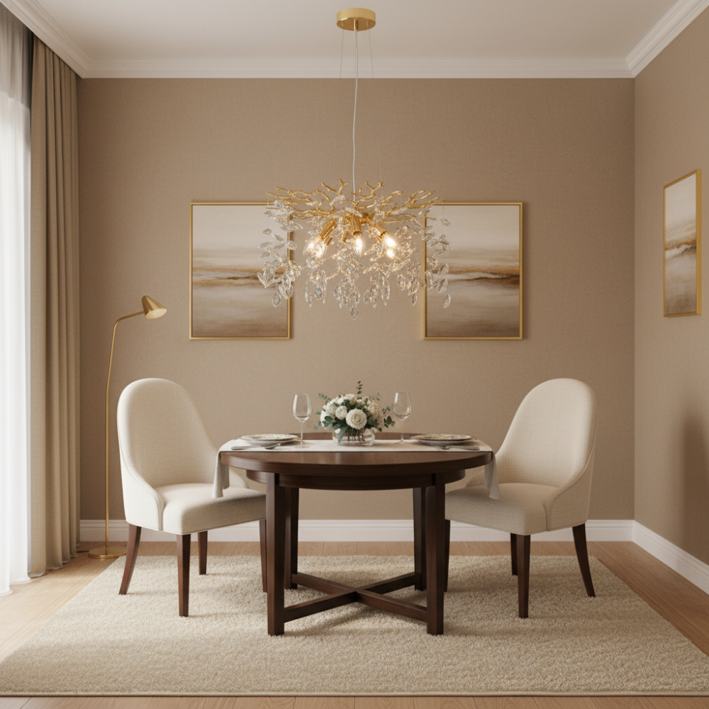 Candelabru Cristal LEAF Eleganza, Φ50cm, 6xE14, Auriu, Metal si Cristal [4]
