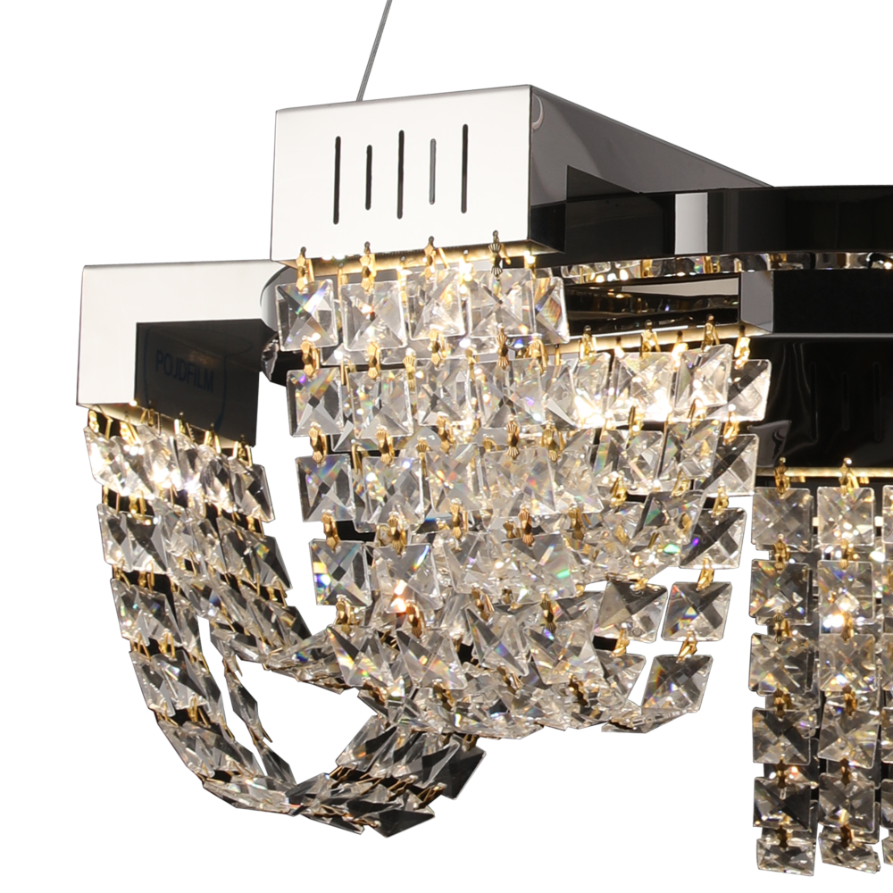 Candelabru Cristal LED 15W, CC370/500CH, Diametru 50cm, Crom Lucios, Lumina Calda Neutra Rece 3000K/4000K/6000K Inaltime Reglabila, Metal si Cristal [2]