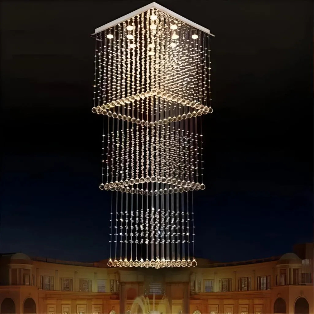 Candelabru Cristal LED 80W PALATINA Auriu, Diametru 50cm, Inaltime 200cm, Model Scara [2]