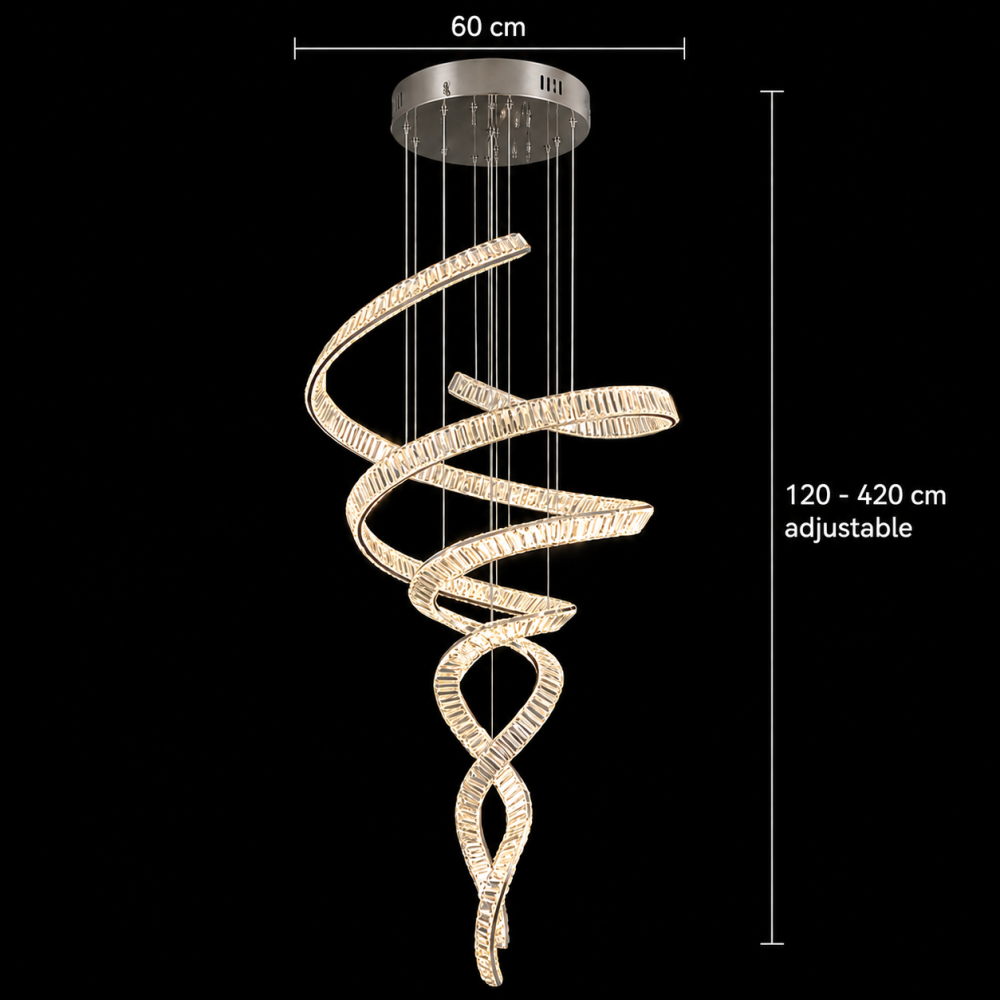 Candelabru Cristal LED IRON MAN, Diametru 60cm, Lumina 3000K/4000K/6000K, Metal si Cristal, Crom Lucios, Inaltime Reglabila [2]