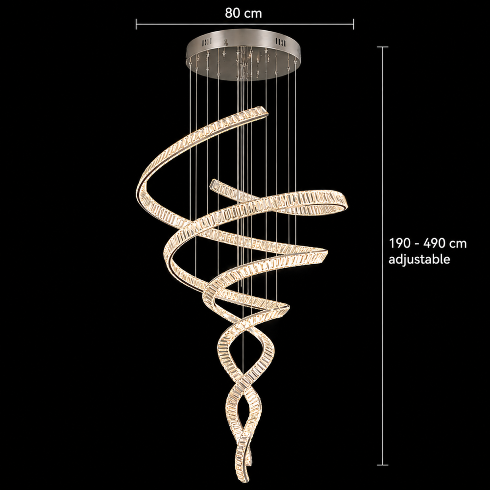 Candelabru Cristal LED IRON MAN, Diametru 80cm, Lumina 3000K/4000K/6000K, Metal si Cristal, Crom Lucios, Inaltime Reglabila [2]