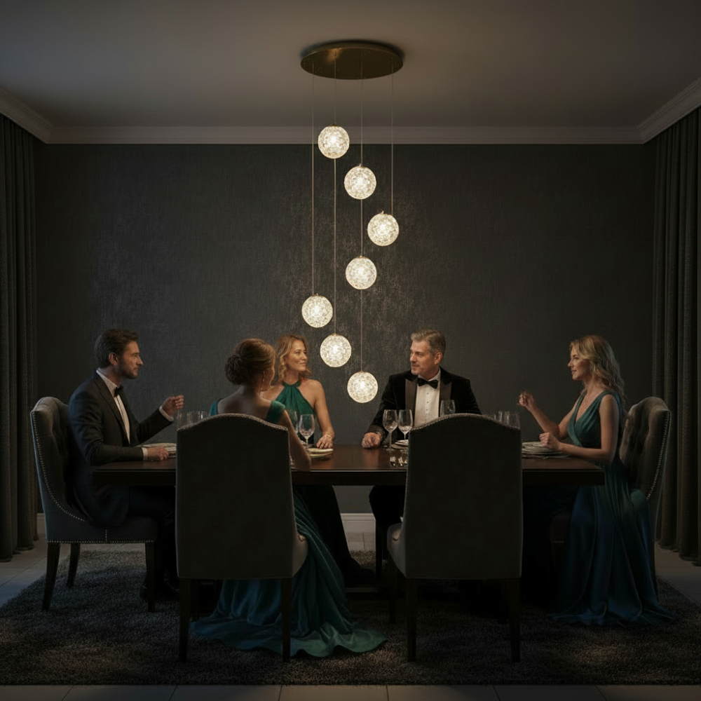 Candelabru Cristal LED MILLE, 7xG9 , Diametru 60cm x Inaltime 340cm, Cristal si Metal, Auriu [3]