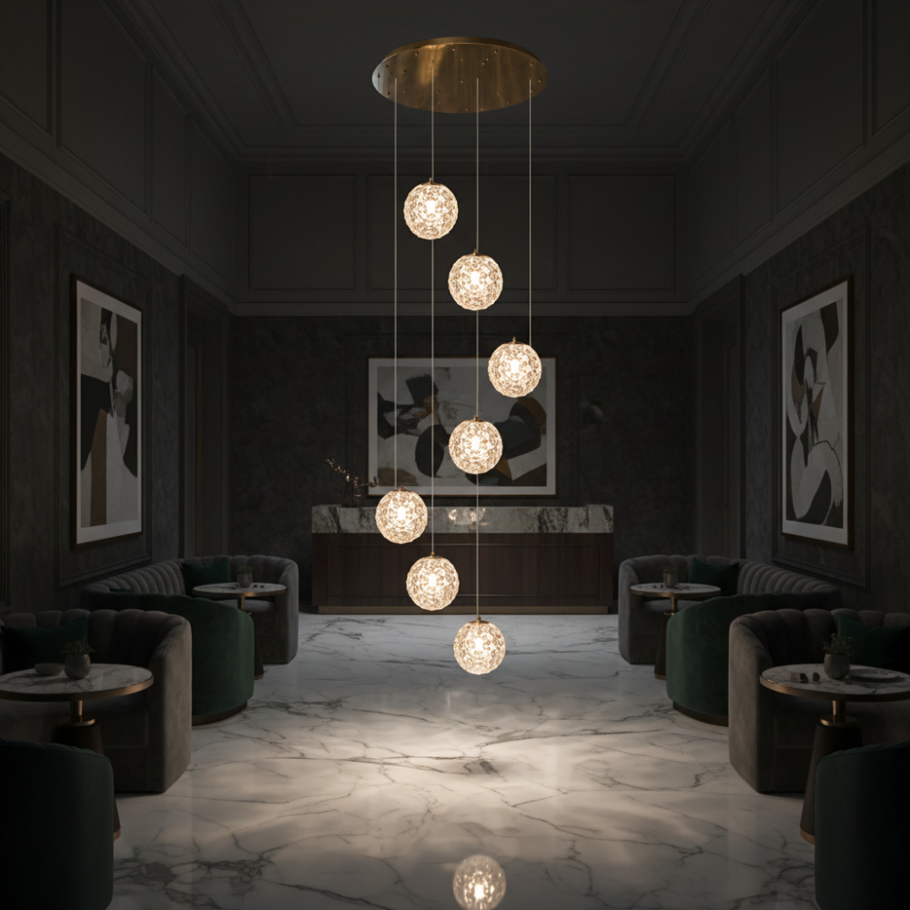 Candelabru Cristal LED MILLE, 7xG9 , Diametru 60cm x Inaltime 340cm, Cristal si Metal, Auriu [2]