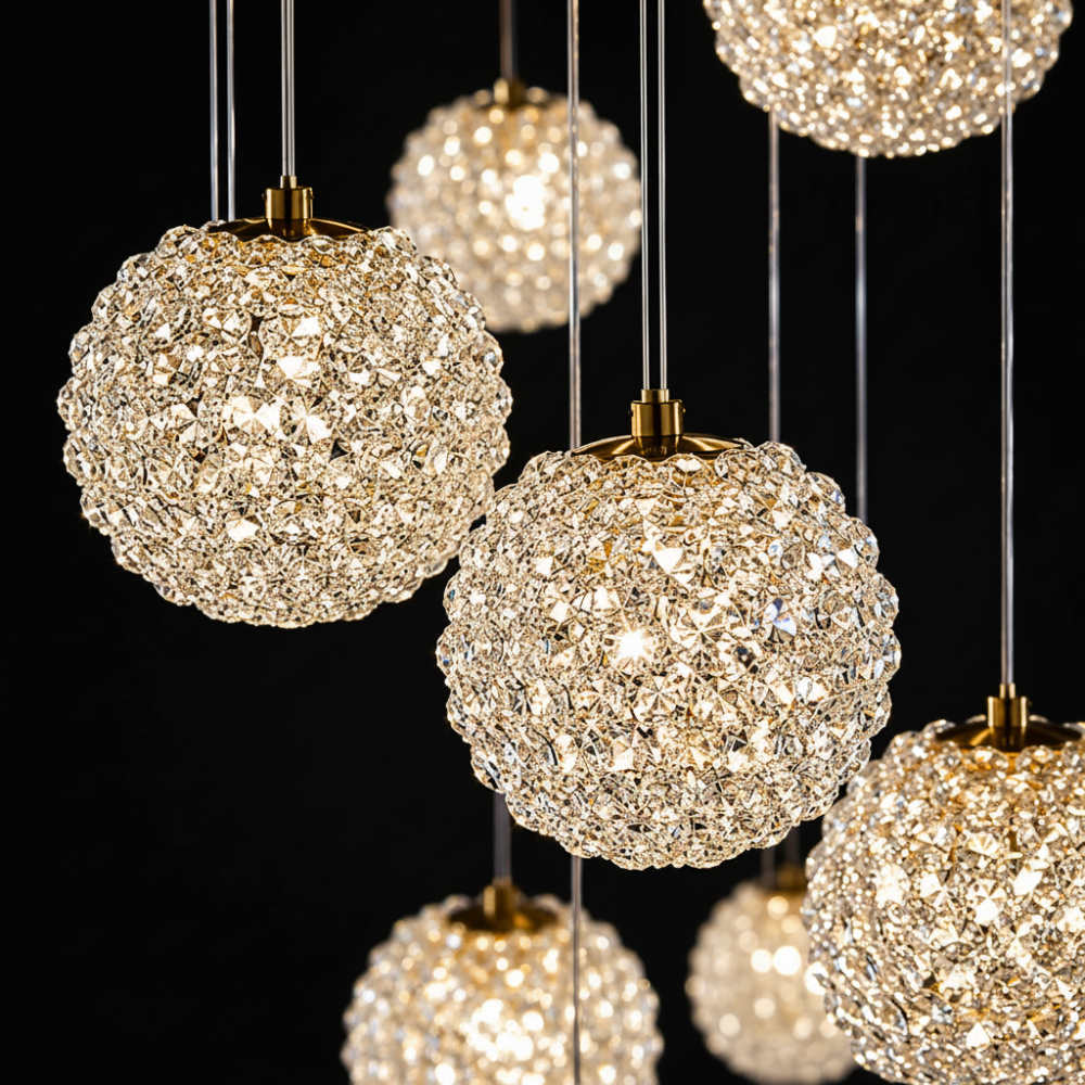 Candelabru Cristal LED MILLE, 7xG9 , Diametru 60cm x Inaltime 340cm, Cristal si Metal, Auriu [4]