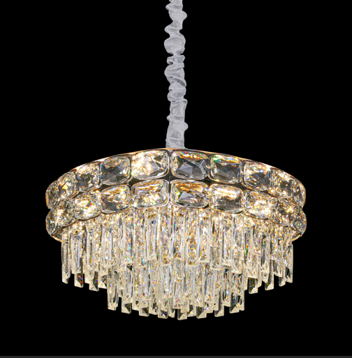 Candelabru Cristal LUCENT Eleganza 9xE14, D50 cm, Auriu, Inaltime Reglabila, Metal si Cristal [3]