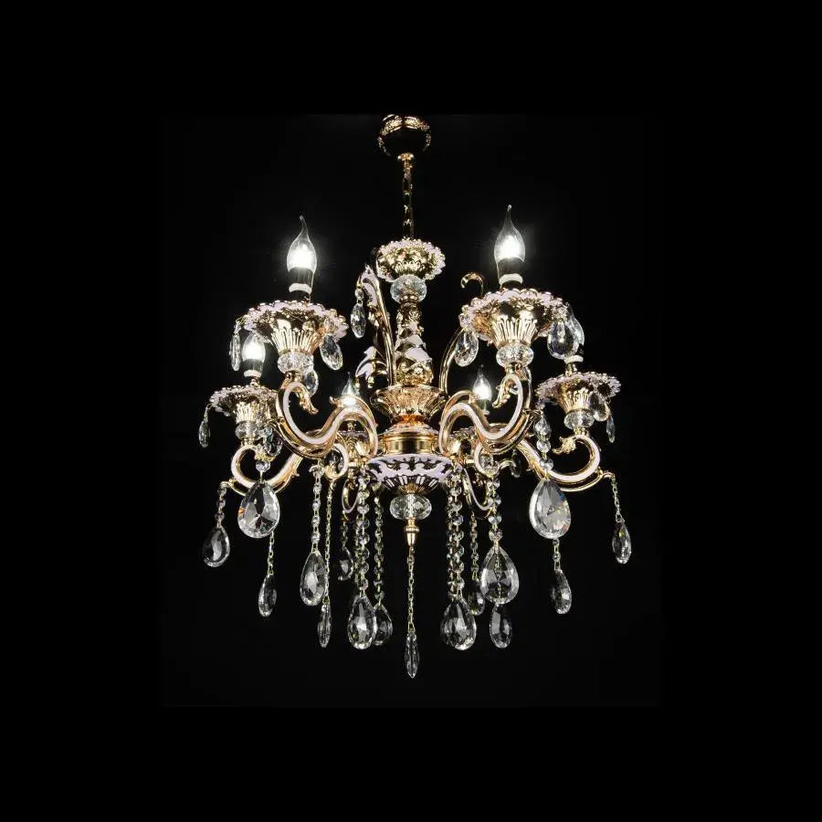 Candelabru Cristal Luciano, 6*E14, Auriu, Metal si Cristal [2]