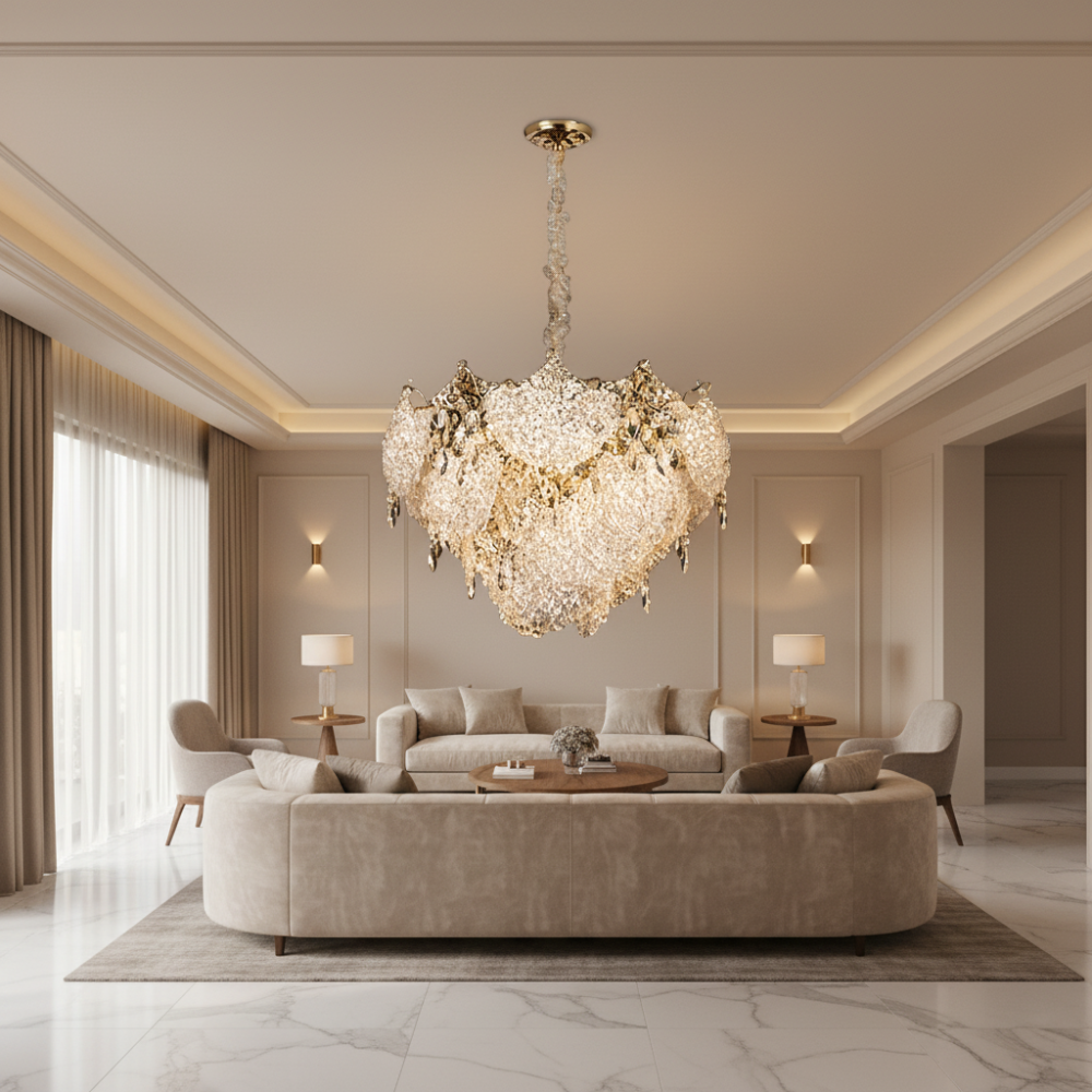 Candelabru Cristal LUXE Magno, 21xE14, Diametru 60cm, Inaltime 40cm, Auriu Lucios, Inaltime Reglabila, Design Elegant [2]