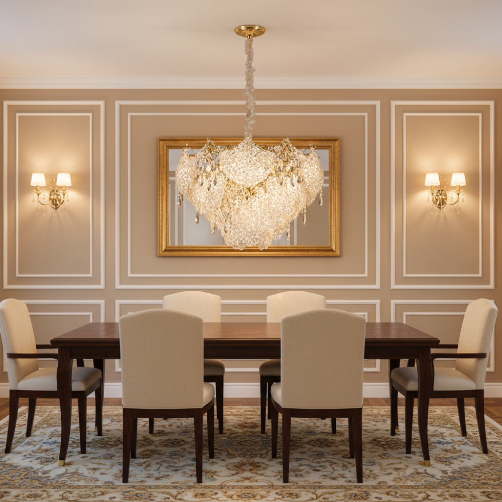 Candelabru Cristal LUXE Magno, 21xE14, Diametru 60cm, Inaltime 40cm, Auriu Lucios, Inaltime Reglabila, Design Elegant [3]