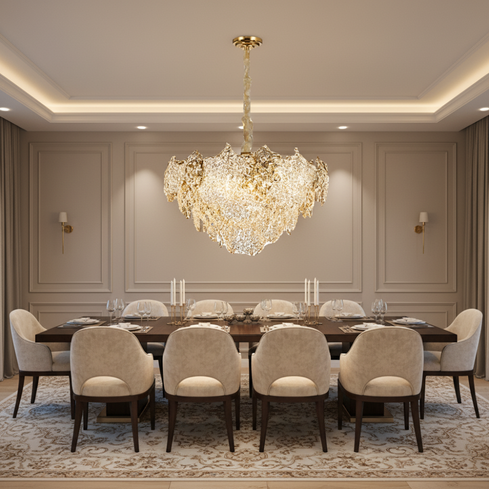 Candelabru Cristal LUXE Regalis, 21xE14, Diametru 80cm, Inaltime 45cm, Auriu Lucios, Inaltime Reglabila, Design Elegant [3]