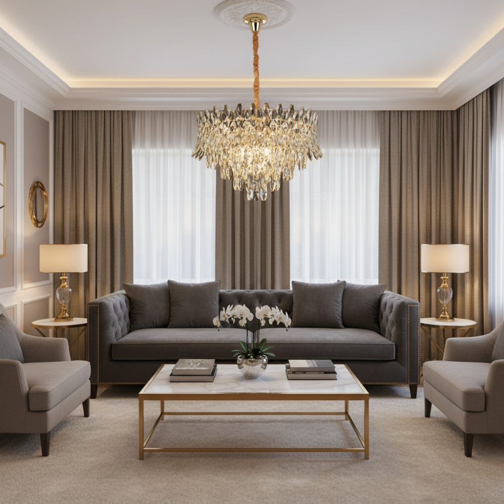 Candelabru Cristal MONARCH Magno 12xE14, Diametru 60cm, Inaltime 40cm, Auriu Lucios, Inaltime Reglabila, Design Elegant [4]