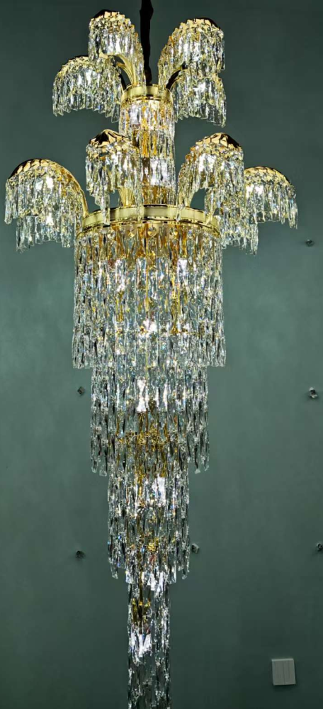 Candelabru Cristal PALACE Regalis, 13 brate, 29xG9, D80cm, Auriu Lucios, Inaltime Reglabila, Metal si Cristal [2]