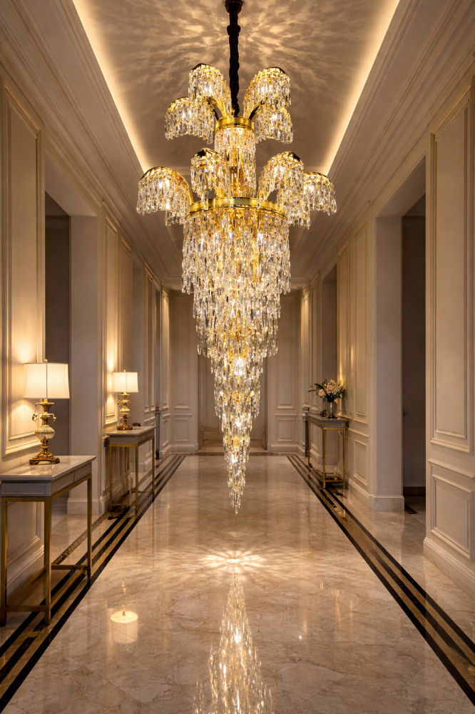 Candelabru Cristal PALACE Regalis, 13 brate, 29xG9, D80cm, Auriu Lucios, Inaltime Reglabila, Metal si Cristal [4]