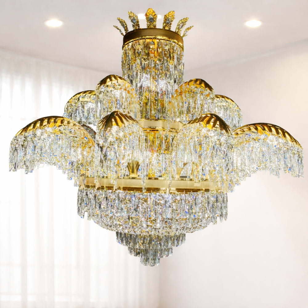 Candelabru Cristal PALACE Supremo 29xG9, D115cm, Auriu Lucios, Inaltime Reglabila, Metal si Cristal [2]