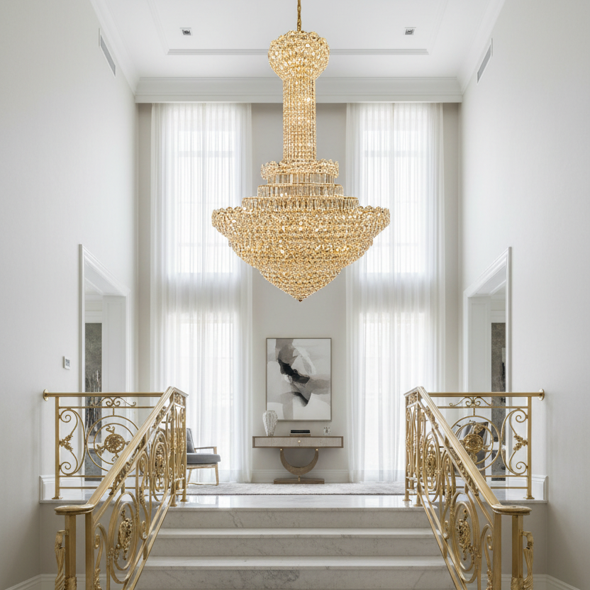 Candelabru Cristal PALAIS Grande 65xE14, Diametru 150cm, Inaltime 240cm, Auriu Lucios, Inaltime Reglabila, Design Elegant [2]