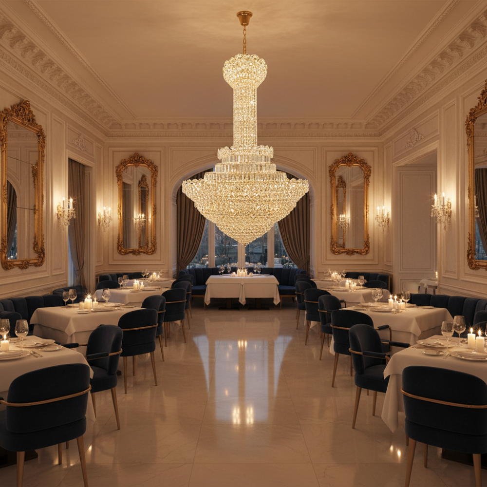 Candelabru Cristal PALAIS Supremo 34xE14, Diametru 100cm, Inaltime 170cm, Auriu Lucios, Inaltime Reglabila, Design Elegant [3]
