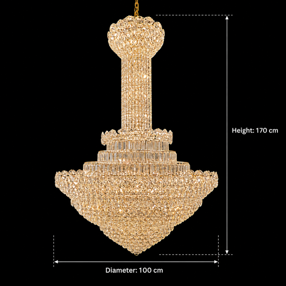 Candelabru Cristal PALAIS Supremo 34xE14, Diametru 100cm, Inaltime 170cm, Auriu Lucios, Inaltime Reglabila, Design Elegant [4]