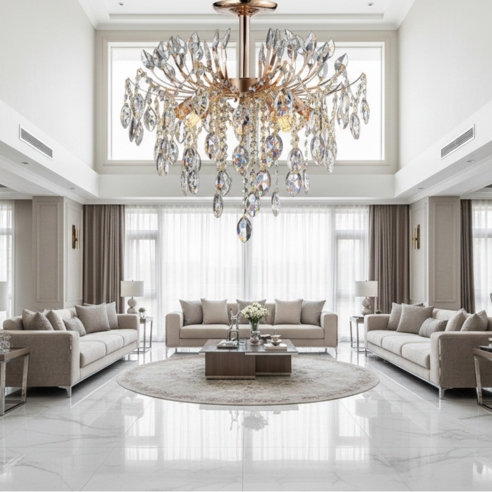 Candelabru Cristal PALERMO Eleganza 5xE14, Diametru 50cm, Auriu [2]