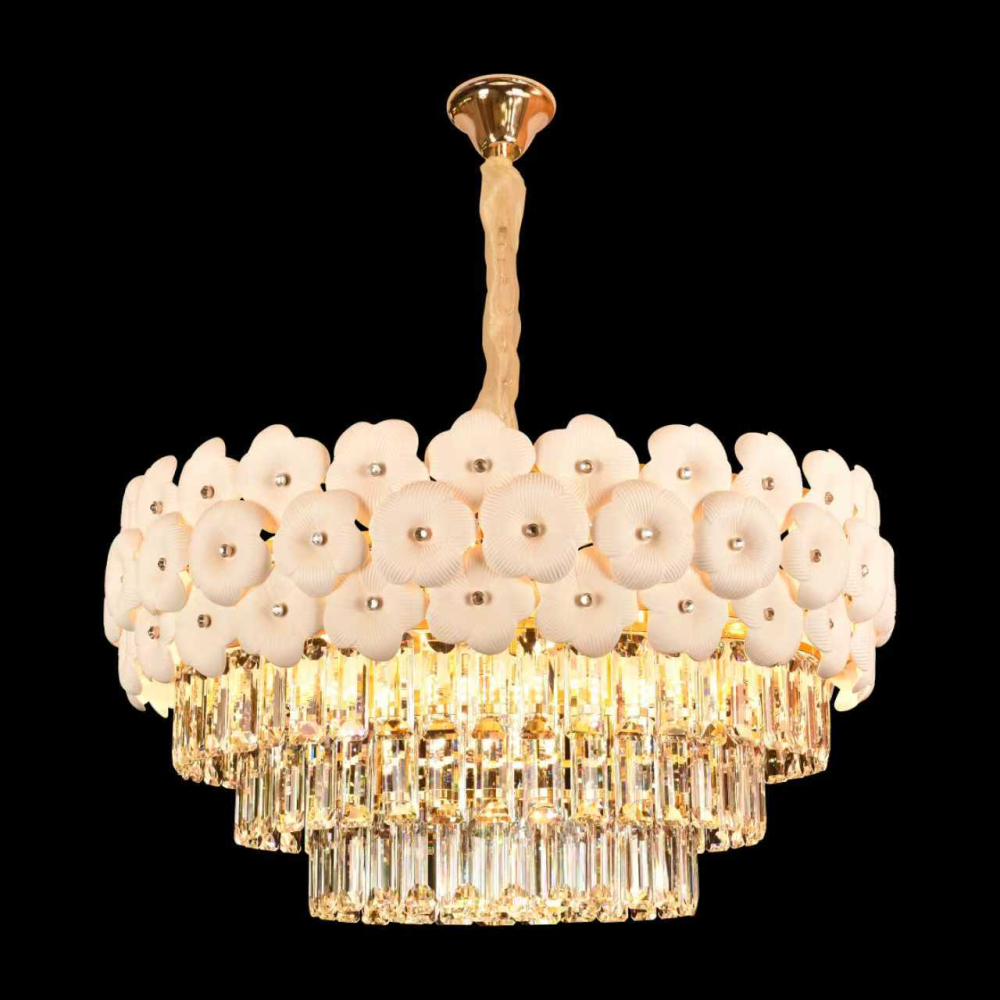 Candelabru Cristal PETAL Magno 13xE14, D60 cm, Auriu, Inaltime Reglabila, Metal si Cristal [4]