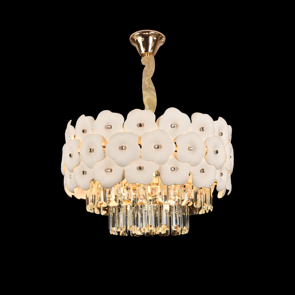Candelabru Cristal PETAL Nobile 6xE14, D40 cm, Auriu, Inaltime Reglabila, Metal si Cristal [4]