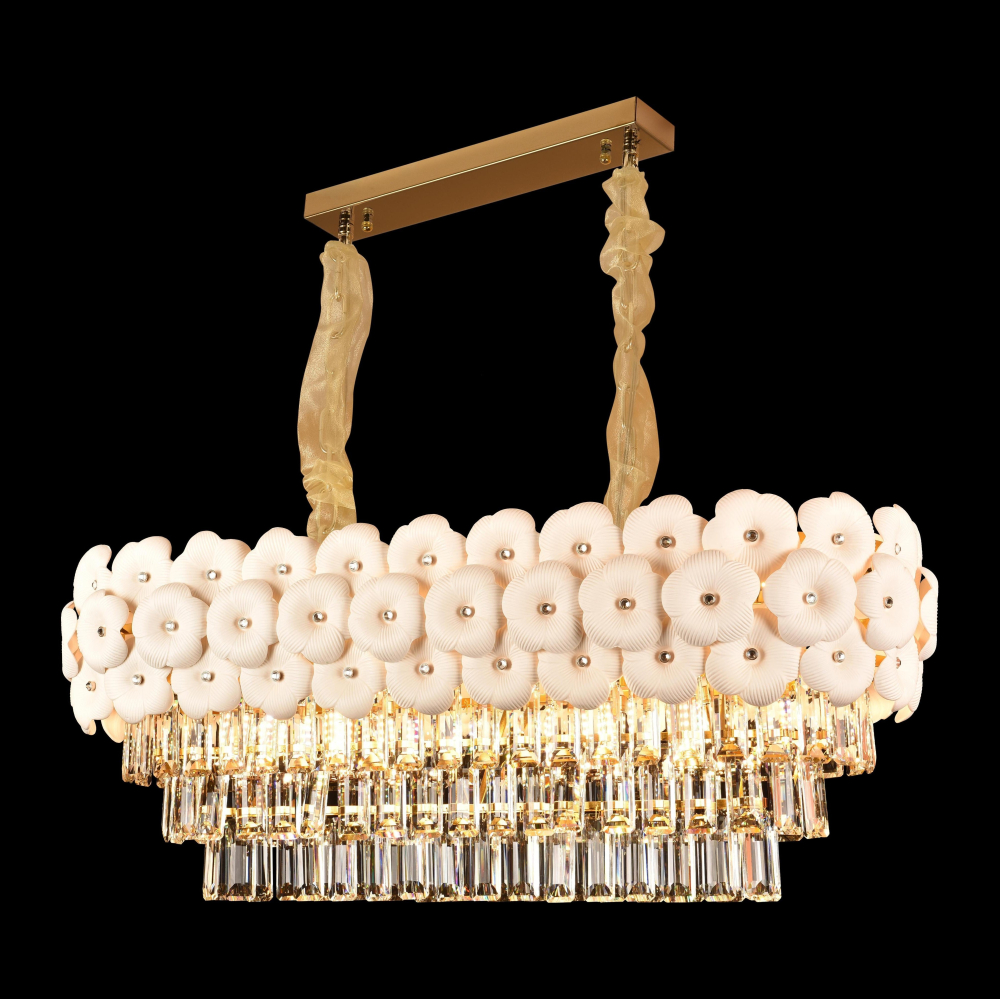 Candelabru Cristal PETAL Regalis 12xE14, 80x30 cm, Auriu, Inaltime Reglabila, Metal si Cristal [4]