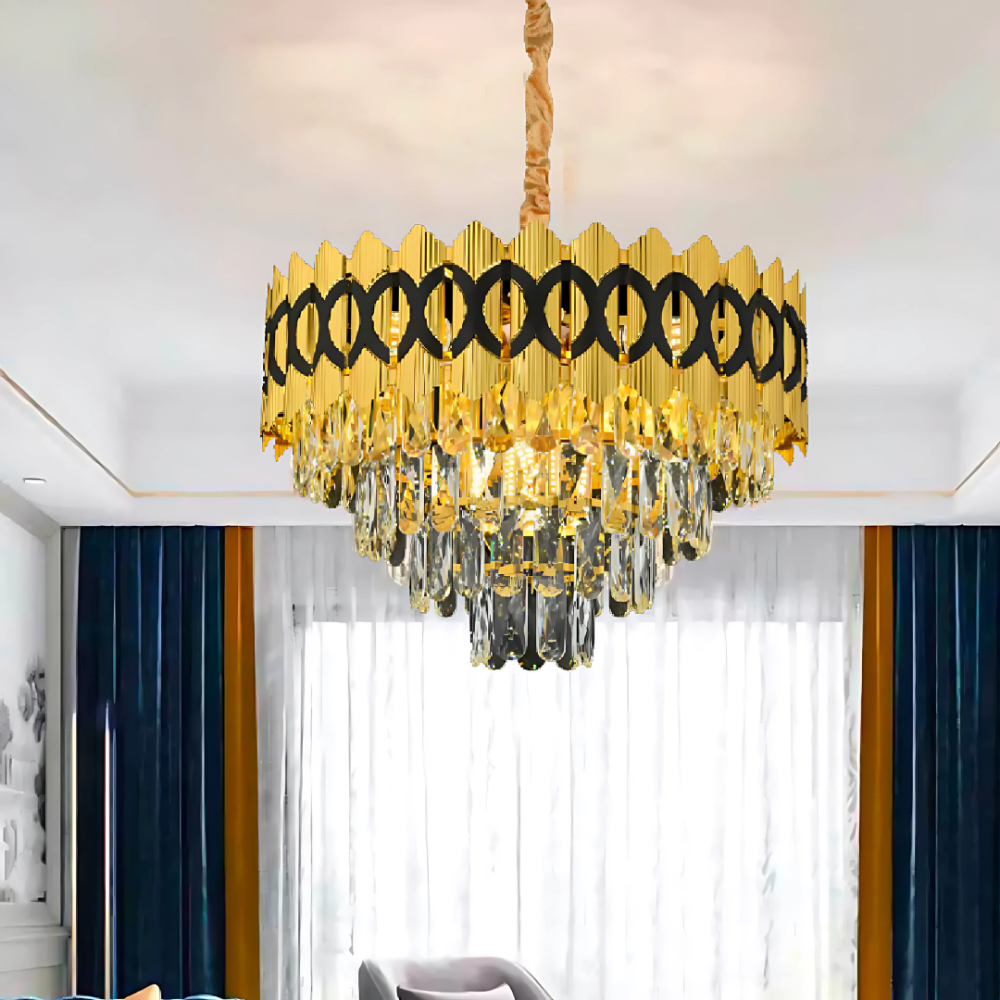 Candelabru Cristal PIERREFONDS Nobile 5xE14, Diametru 38.5cm, Auriu Lucios, Inaltime Reglabila [3]