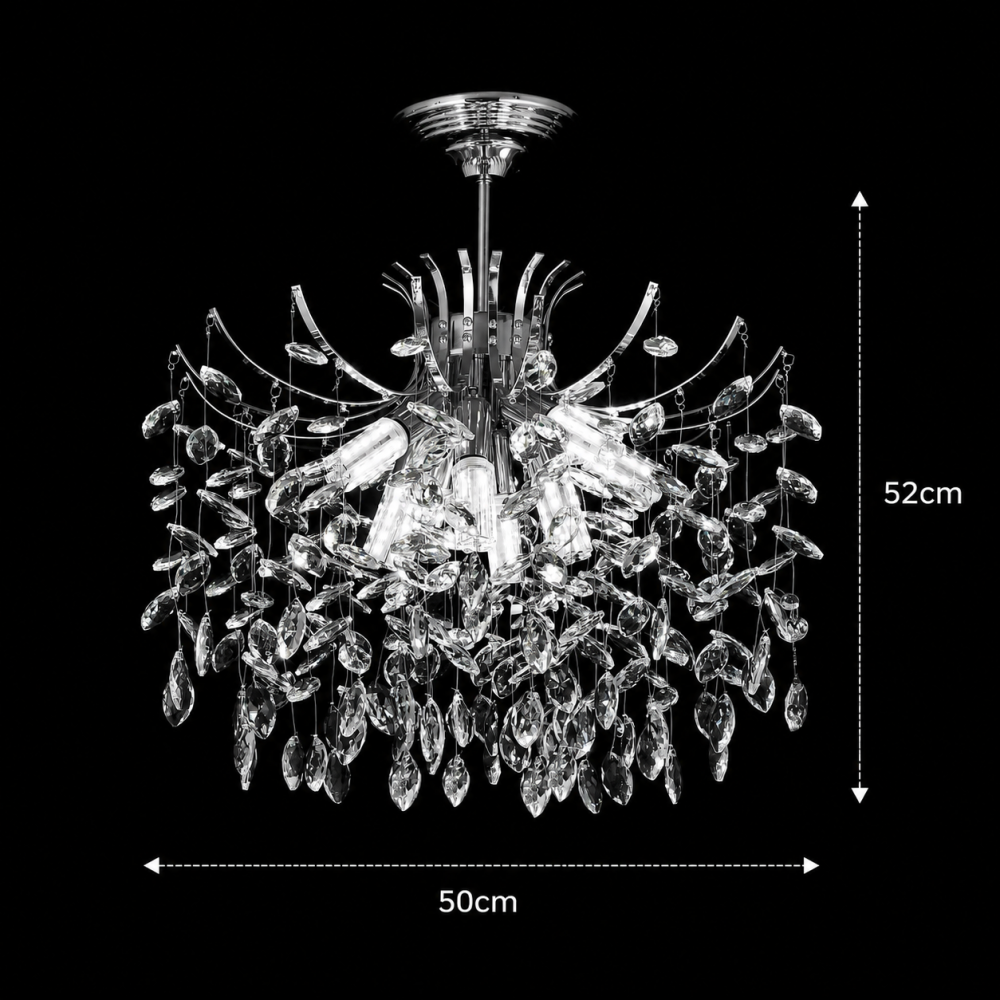 Candelabru Cristal PROWES Eleganza, 8xE14, D50 cm, Crom Lucios, Inaltime Reglabila, Metal si Cristal [4]