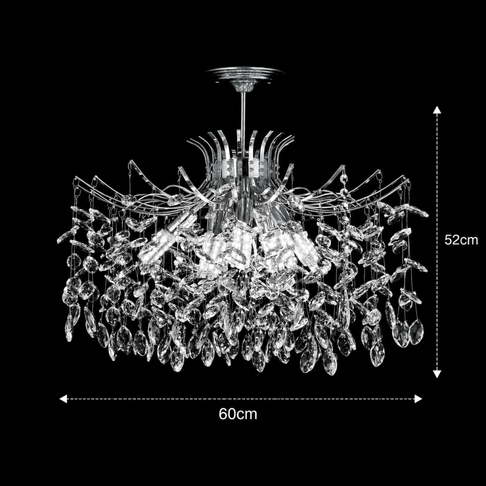 Candelabru Cristal PROWES Magno, 10xE14, D60 cm, Crom Lucios, Inaltime Reglabila, Metal si Cristal [4]