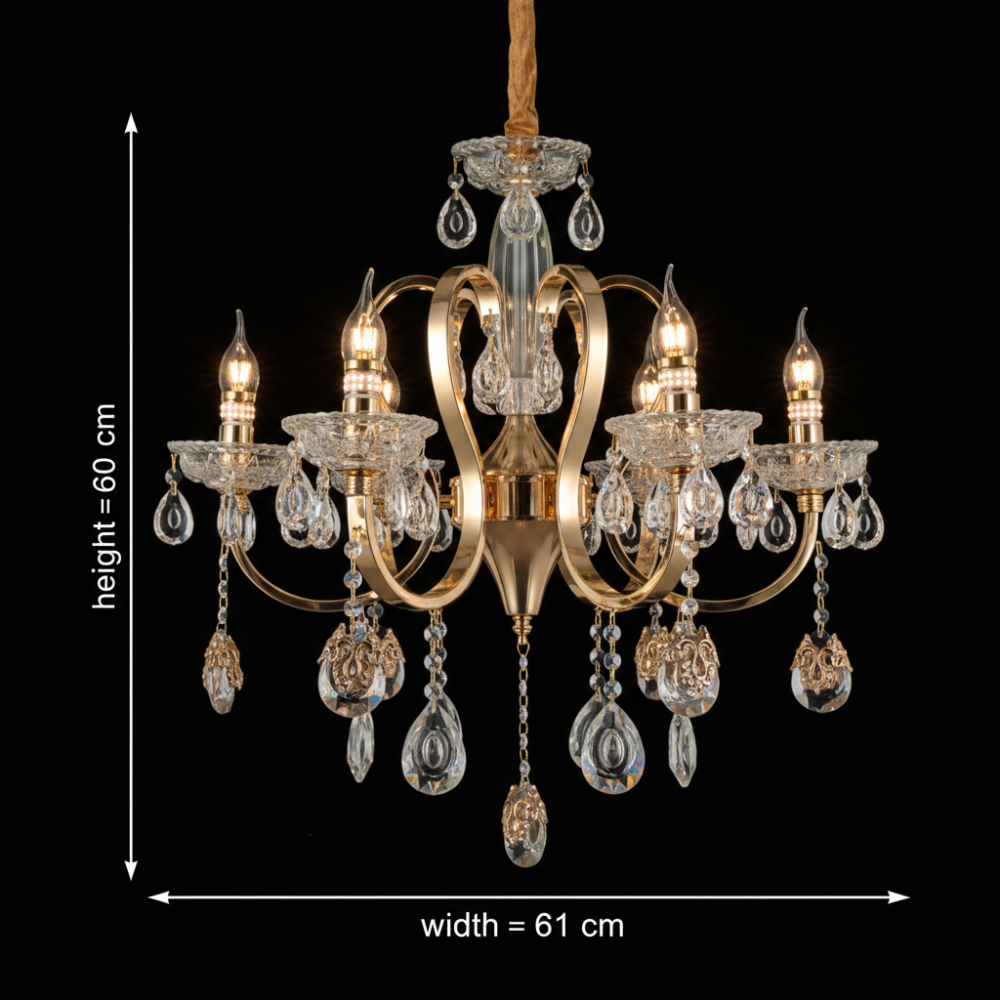 Candelabru Cristal PSE Magno, 6xE14, D61cm, Inaltime Reglabila, Metal si Cristal, Auriu [4]