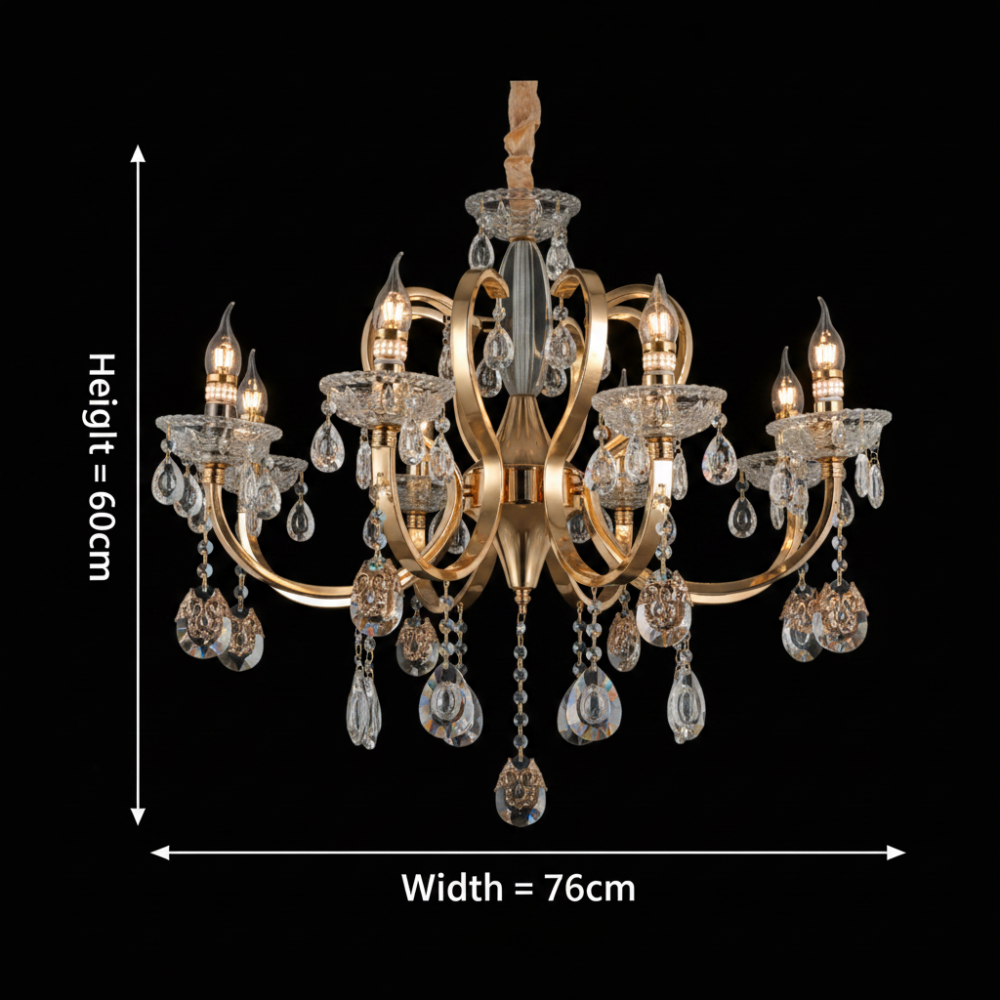 Candelabru Cristal PSE Regalis, 8xE14, D76cm, Inaltime Reglabila, Metal si Cristal, Auriu [4]