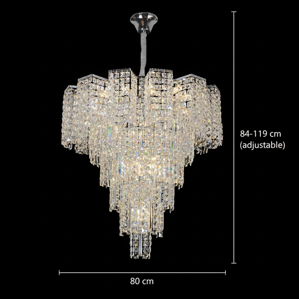 Candelabru Cristal TAGISH Supremo 19xE14, Diametru 80cm, Metal si Cristal, Crom Lucios, Inaltime Reglabila [4]