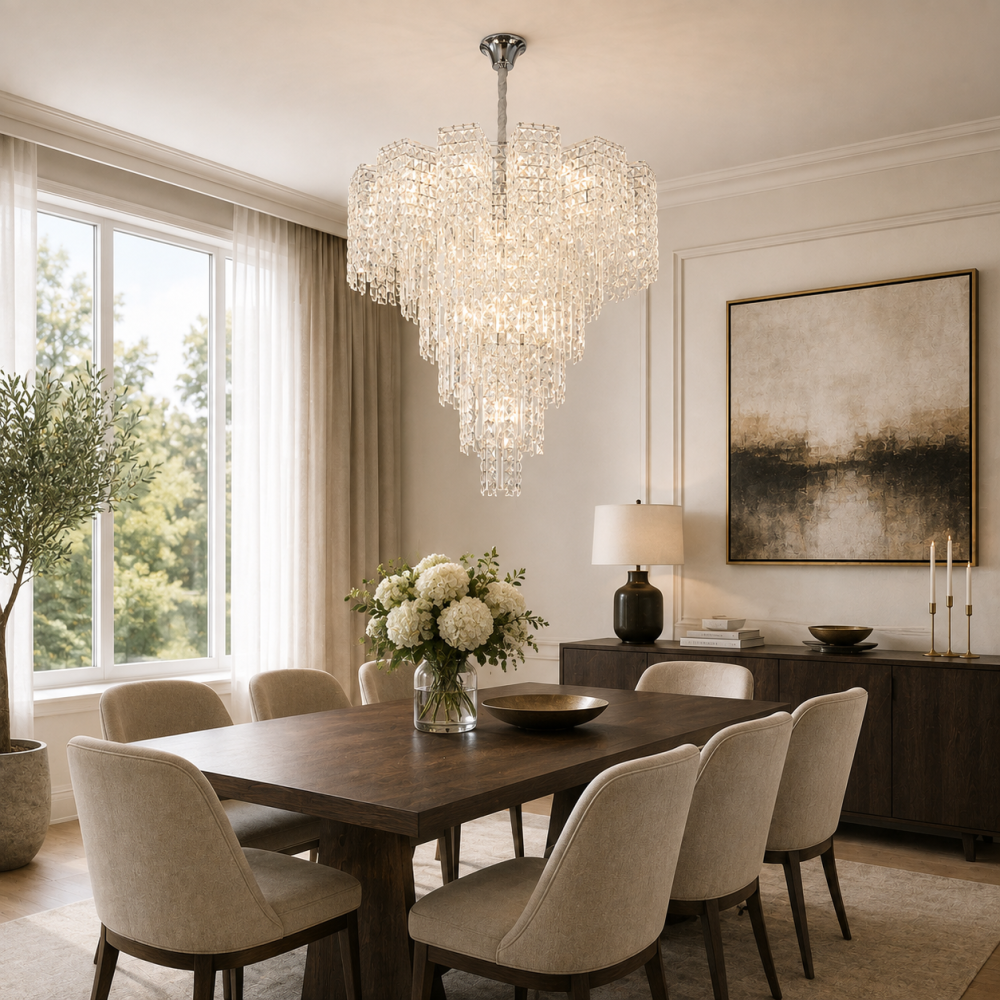 Candelabru Cristal TAGISH Supremo 19xE14, Diametru 80cm, Metal si Cristal, Crom Lucios, Inaltime Reglabila [2]