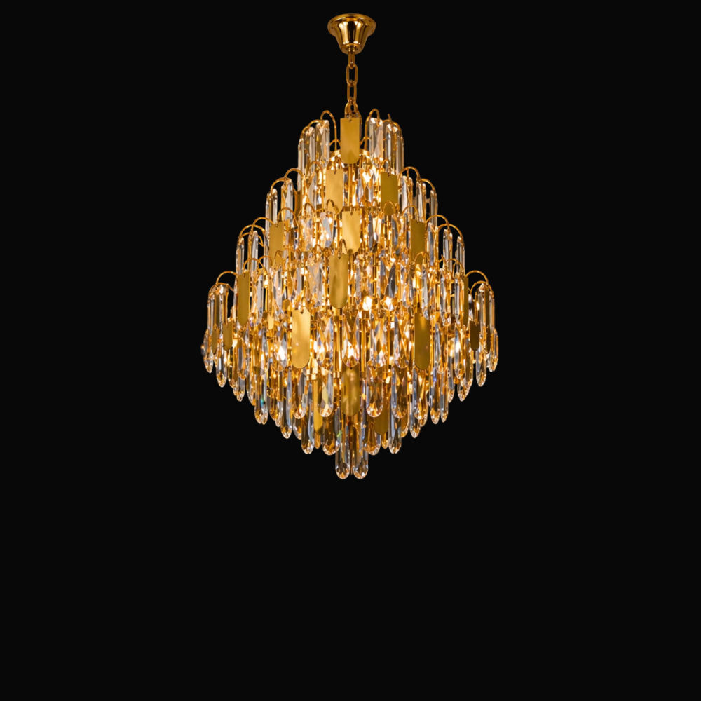 Candelabru Cristal TIER Regalis 21xE14, D80 cm, Auriu, Inaltime Reglabila, Metal si Cristal [4]