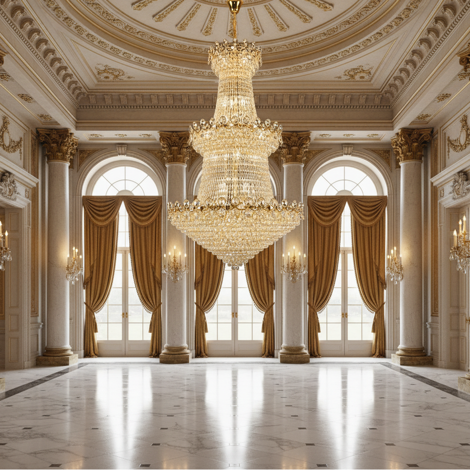 Candelabru Cristal TORRE 59xE14, Diametru 120cm, Inaltime 200cm, Auriu Lucios, Inaltime Reglabila, Design Elegant [2]