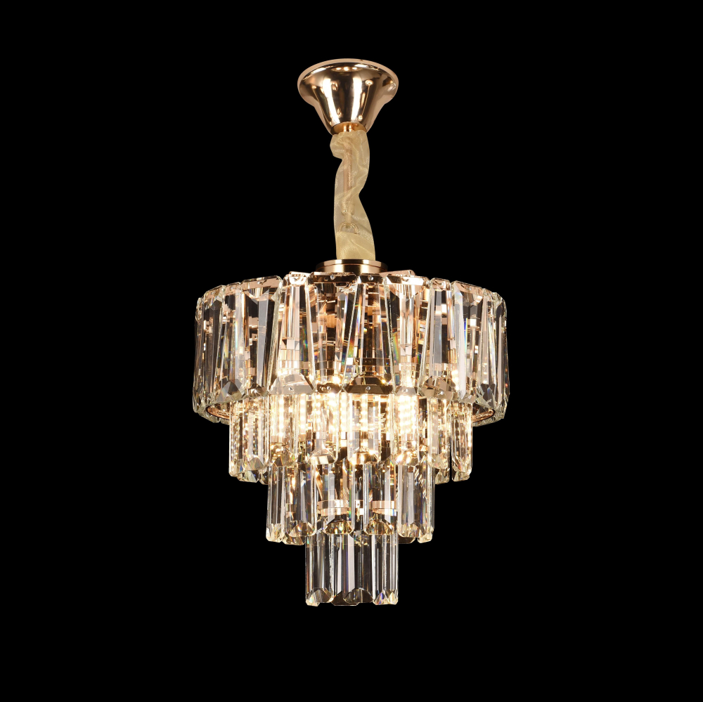Candelabru Cristal VALMONT Petito 3xE14, D30 cm, Auriu, Inaltime Reglabila, Metal si Cristal [4]