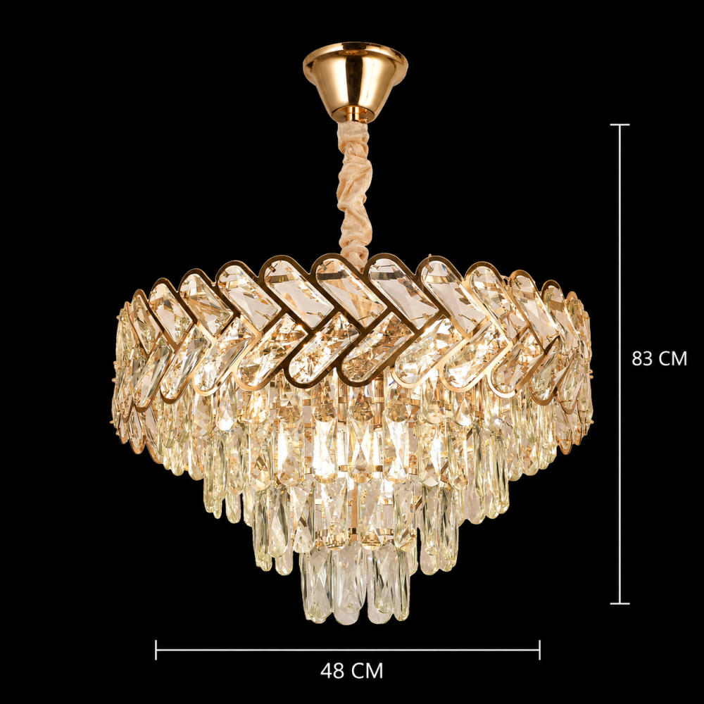 Candelabru Cristal VECTOR Eleganza 8xE14, Diametru 48cm, Auriu Lucios, Inaltime Reglabila, Metal si Cristal [4]