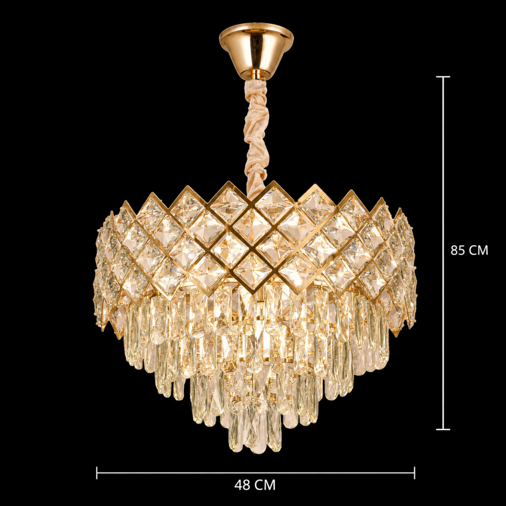 Candelabru Cristal VECTORIA Eleganza 8xE14, Diametru 48cm, Auriu, Inaltime Reglabila, Metal si Cristal [4]