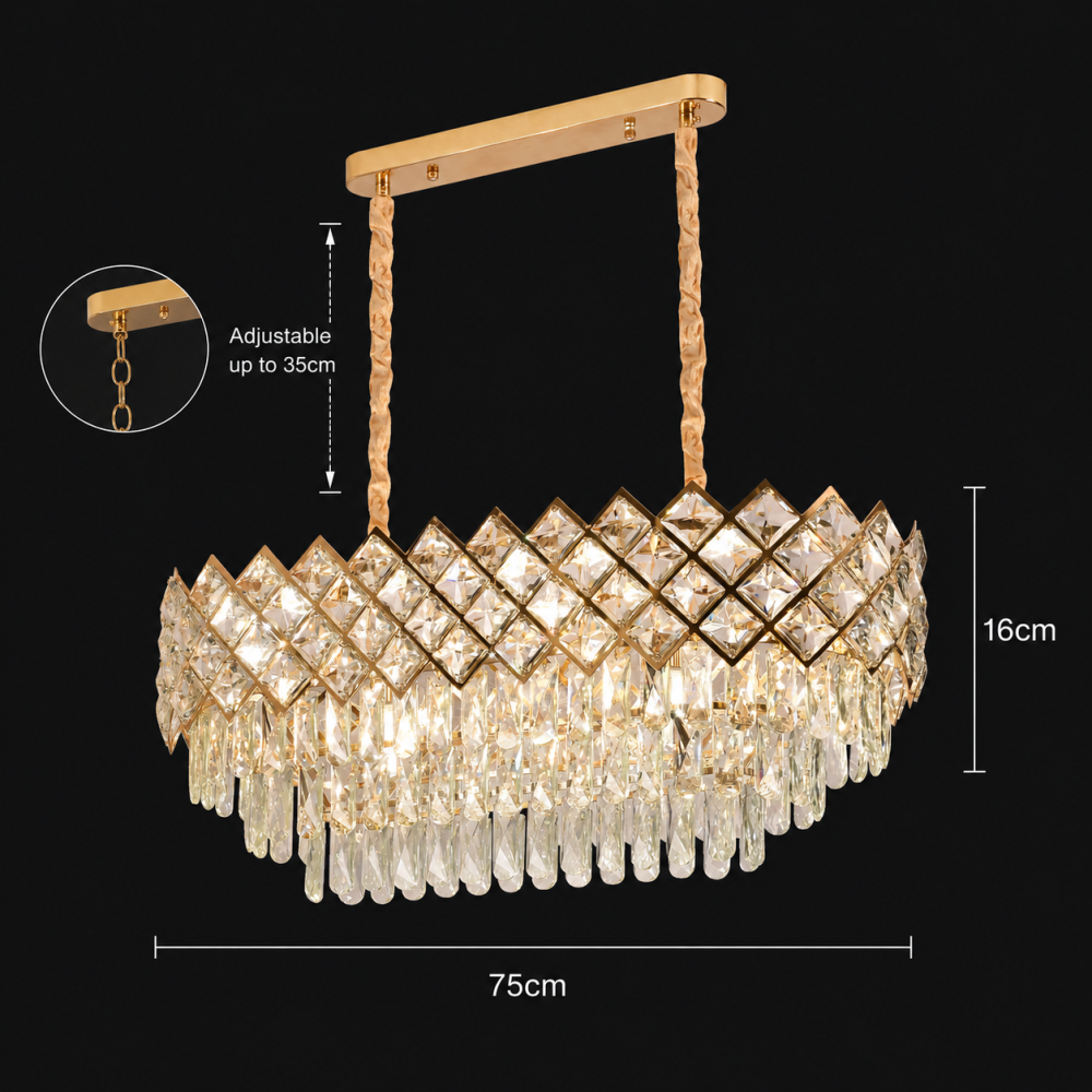 Candelabru Cristal VECTORIA Supremo, 8xE14, Diametru 75x39cm, Auriu, Inaltime Reglabila, Metal si Cristal [4]