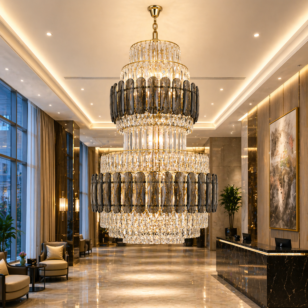 Candelabru Cristal VELIOR Grande 49xE14, D120 cm, Auriu, Inaltime Reglabila, Metal si Cristal [4]