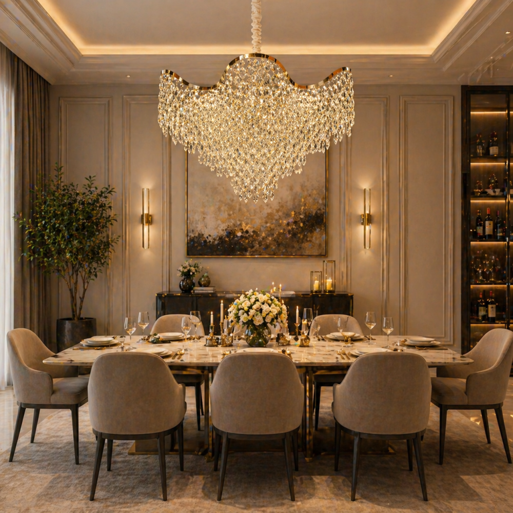 Candelabru Cristal VELOURA Supremo 28xE14, D100 cm, Auriu, Inaltime Reglabila, Metal si Cristal [2]