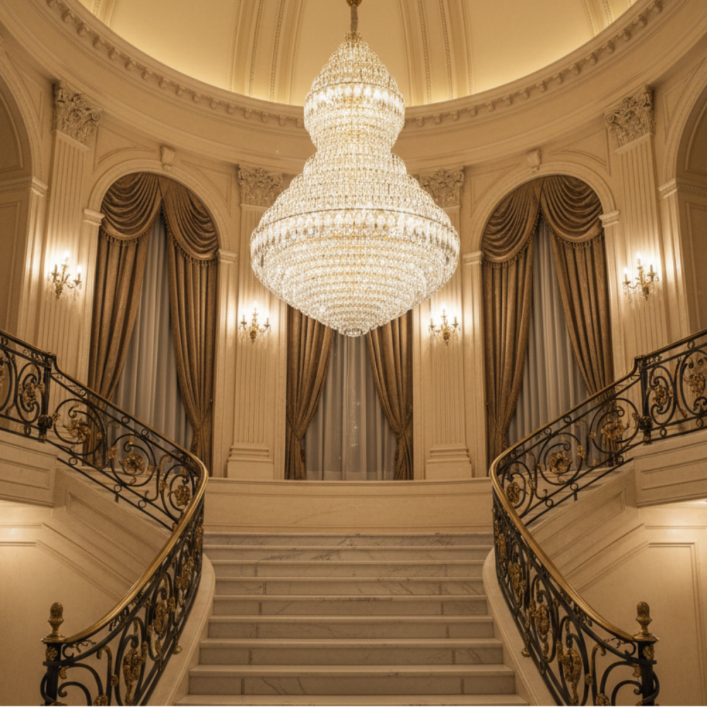 Candelabru Cristal VELVET Supremo, 69xE14, D150 cm, Auriu, Inaltime Reglabila, Metal si Cristal [3]