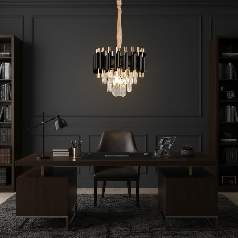 Candelabru Cristal VERSAILLES Nobile, 5xE14, Φ40cm, Auriu Lucios si Negru, Inaltime Reglabila [4]