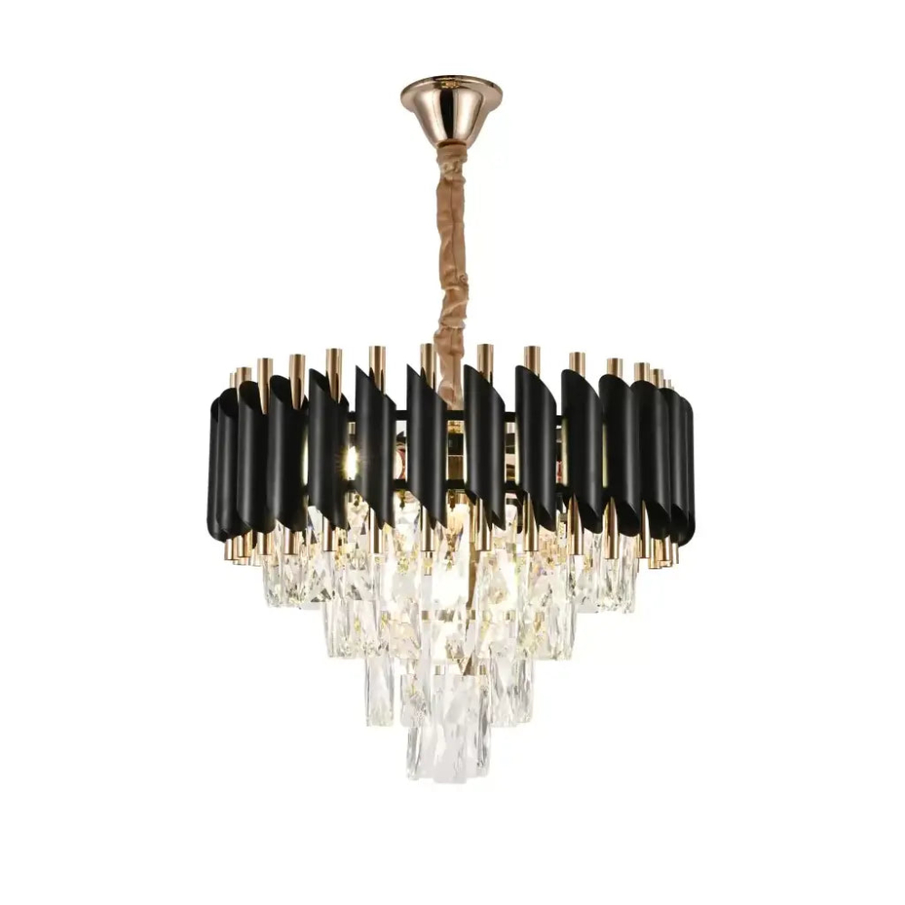 Candelabru Cristal VERSAILLES Nobile 5xE14, Diametru 40cm, Auriu Lucios si Negru [2]