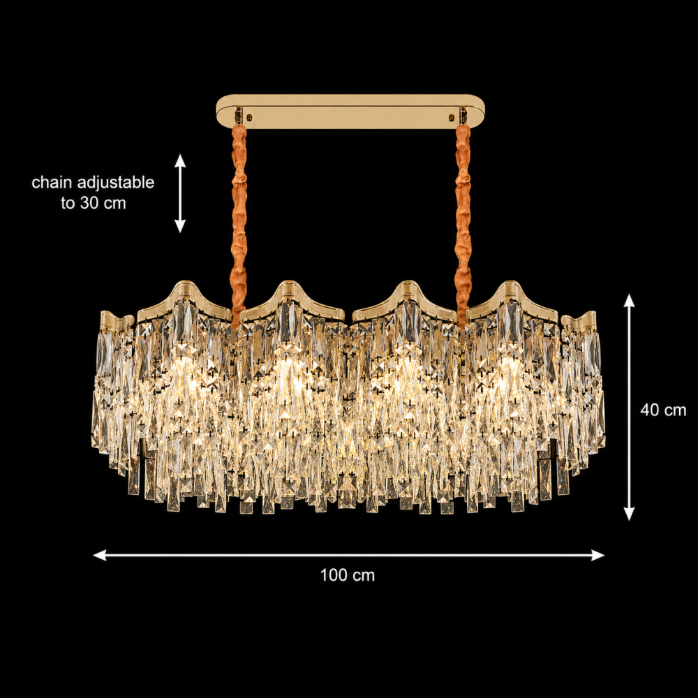 Candelabru Cristal VETRA Supremo 15xE14, 100x35 cm, Auriu, Inaltime Reglabila, Metal si Cristal [4]