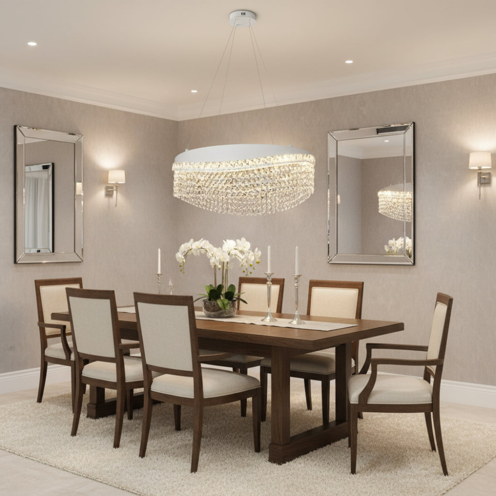 Candelabru Cristal VOLNA Eleganza, 102W, D50cm, Lumina Calda/Neutra/Rece, Alb, Metal si Cristal [3]