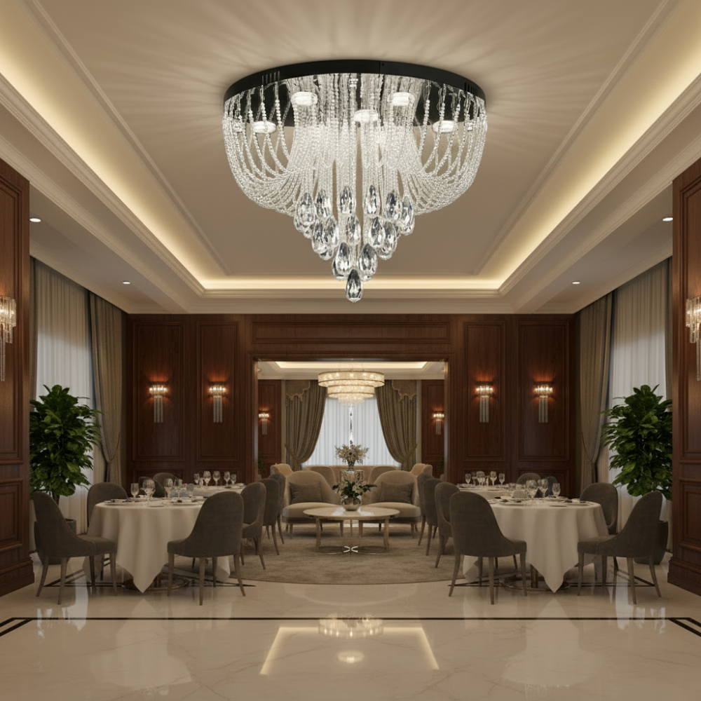 Candelabru LED Cristal MAGE Eleganza, 26W, Lumina Calda/Neutra/Rece, Diametru 50cm, Crom Lucios [3]